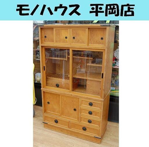 水引箪笥 タンス たんす 茶箪笥 食器棚 キャビネット アンティーク 幅90×奥行40×高さ151cm 家具 札幌市清田区平岡