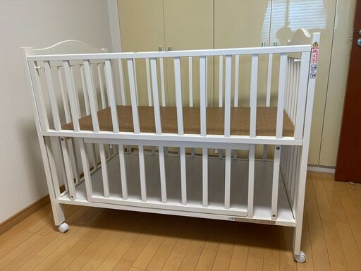 【美品】ベビーベッド 「NEWプロヴァンス（WH）ホワイト」 ハイタイプ