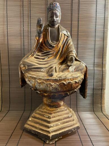 『阿弥陀如来坐像』来迎印　木彫り　仏像　江戸　室町　高さ50cm 時代物