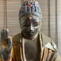 『阿弥陀如来坐像』来迎印　木彫り　仏像　江戸　室町　高さ50cm 時代物