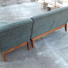 三越購入品 布製 L字ソファ 幅200×奥140×高76cm グリーン系 3人掛けソファ 大型 2分割 エル字 カウチソファ  札幌市 清田区 平岡