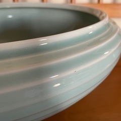 花器　花瓶　有田焼　馬場真一郎 青磁 有田名匠、 日展作家 真右エ門窯 睡蓮 鉢 馬場真一郎作
