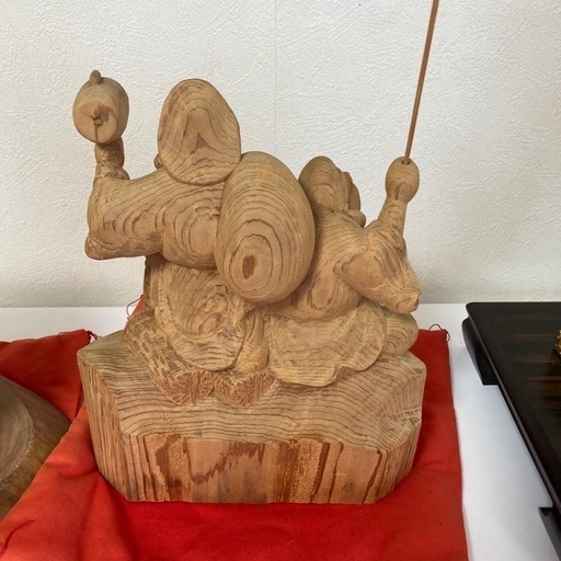 屋久杉認定付) 七福神 恵比寿天大黒天 置物 木彫 縁起物 座像 座布団付