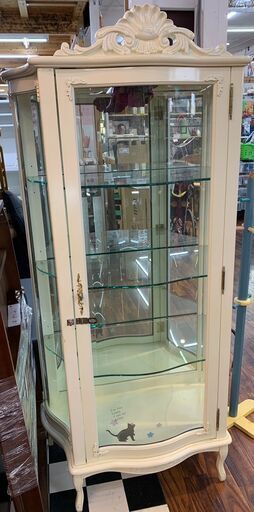 アンティーク棚 ホワイト  家具 ガラス棚　ショーケース
