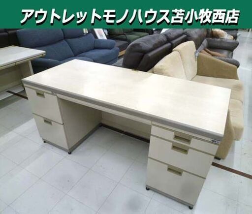 カギ欠品 UCHIDA 両袖机 幅160×奥行70×高さ72cm 引き出し収納 オフィスデスク 事務机 オフィス家具 内田洋行 苫小牧西店