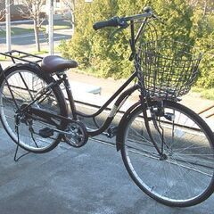 26インチ 自転車 ママチャリ 6段変速 LEDライト ダークブラウン色 鍵