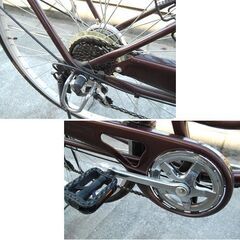 26インチ 自転車 ママチャリ 6段変速 LEDライト ダークブラウン色 鍵