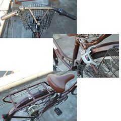 26インチ 自転車 ママチャリ 6段変速 LEDライト ダークブラウン色 鍵