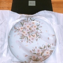 【新品未使用】撫松庵　 菓子鉢　大皿　 陶器　八重桜柄　 和皿　日本製