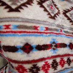 ダブルロング（柄ブルー赤）毛布　190✕210