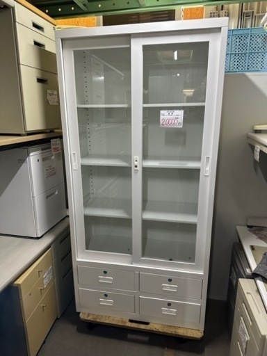 商談中　　　 ニトリ　スチール書庫  ガラス戸　引き出し　鍵付き 幅90 奥40 高さ183.5cm 実売44990円