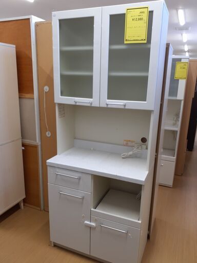 お値下げいたしました。【U1193】★レンジボード2枚扉   白