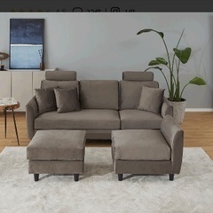 【美品】LOWYA ベルベット調3人掛けカウチソファ ハイバックソファ