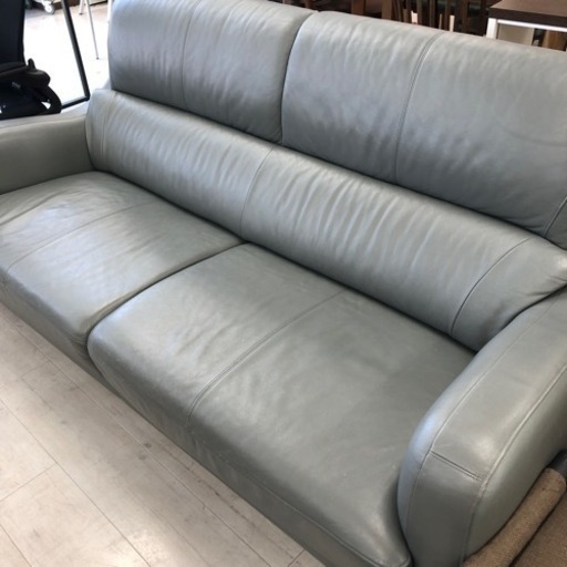 karimoku3人掛けソファーレザーグレー【トレファク堺福田店】