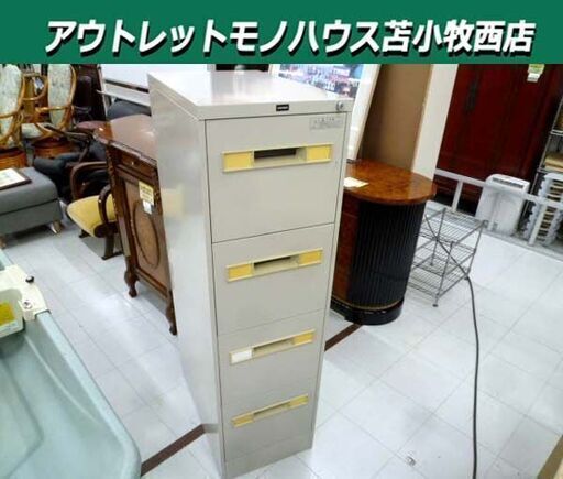 カギ欠品 ② UCHIDA キャビネット 4段 幅39×奥行62×高さ133.5cm グレー 書庫 オフィス家具 内田洋行 苫小牧西店