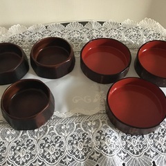 伝統工芸品　桜皮細工銘々皿3個　木製八角塗銘々皿3個