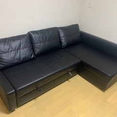 IKEA フリーヘーテン　合皮レザー　ブラック　L字ソファ　ソフ...