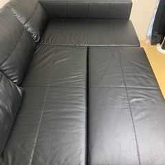 IKEA フリーヘーテン　合皮レザー　ブラック　L字ソファ　ソファーベッド