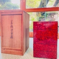 アンティーク品(昭和12年)5段 若狭塗りお重＆木箱のset