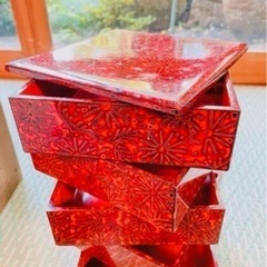 アンティーク品(昭和12年)5段 若狭塗りお重＆木箱のset