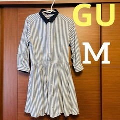【GU】M トレンドのストライプシャツ・ロング丈 ウエストマーク...