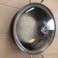 純銅製 両手鍋 調理鍋 昭和レトロ ガラス蓋