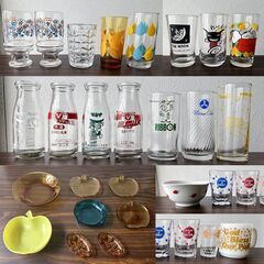 昭和レトロ食器28点 アデリア 石塚硝子 グラス/お皿/ボウル/...