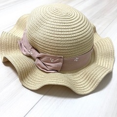 【44cm】ピンク リボンの可愛い 麦わら帽子