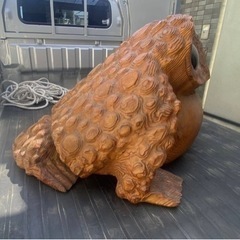引取り限定 大阪！ 特大 蛙置物 W1050 木彫 彫刻 ガーデニング 縁起物