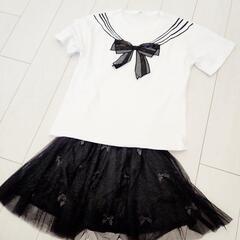 【セット売り】リボン　白Tシャツ　黒チュール　スカート　レディー...