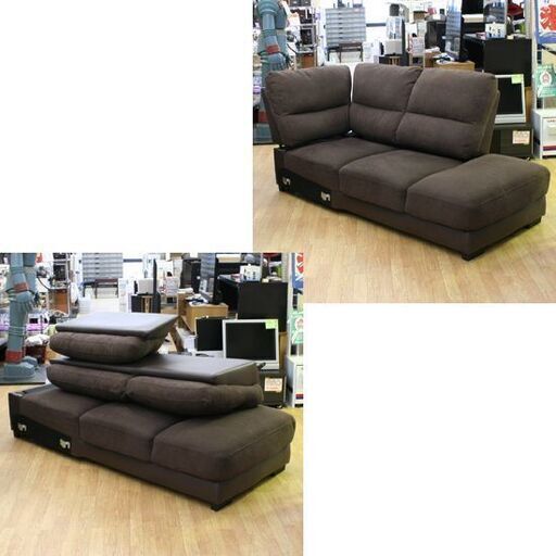 布張りカウチソファ ニトリ ウォール3KD LC DBR ダークブラウン 2分割  