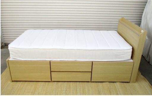 ニトリ　5杯引出付きシングルベッド(N-sleepマットレス付き)　1口コンセント付き　収納ベッド　分類収納　ナチュラル　NITORI