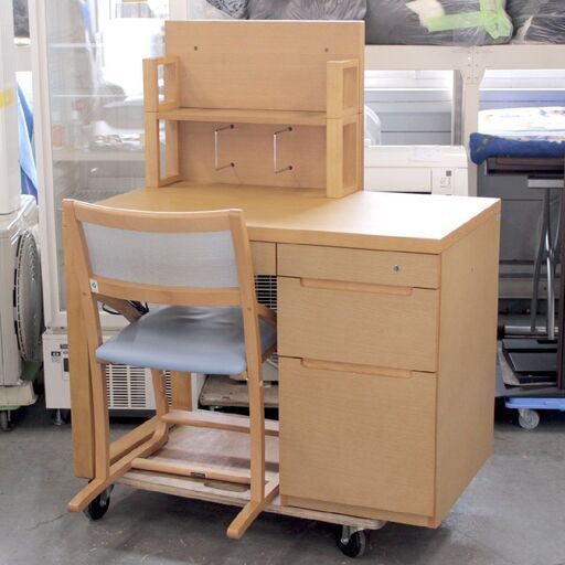 T966) ☆良品☆ カリモク家具 学習デスク 棚/チェア3点セット 幅100cm Chitano コンセント6口あり 机 椅子 子供 karimoku 天然木 日本製