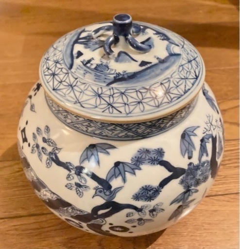 茶道具 水指 景徳鎮 五良大甫呉祥瑞造 染付 美術品 アンティーク 茶道具 水指 景徳鎮 五良大甫呉祥瑞造 染付 美術