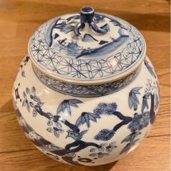 茶道具 水指 景徳鎮 五良大甫呉祥瑞造 染付 美術品 アンティーク