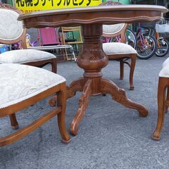 ダイニングセット イタリア調 アンティーク調 ラウンドテーブル 円形 幅約100cm ダイニングチェア 保護シート付き イタリー