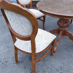 ダイニングセット イタリア調 アンティーク調 ラウンドテーブル 円形 幅約100cm ダイニングチェア 保護シート付き イタリー