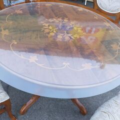 ダイニングセット イタリア調 アンティーク調 ラウンドテーブル 円形 幅約100cm ダイニングチェア 保護シート付き イタリー