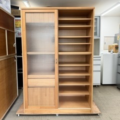 【超美品‼️】高級♪ 大川家具(ノダ工芸) 120cm幅ダイニングボード 食器棚 キッチン収納家具 木製ナチュラルブラウン♪