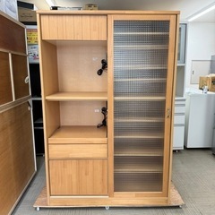【超美品‼️】高級♪ 大川家具(ノダ工芸) 120cm幅ダイニングボード 食器棚 キッチン収納家具 木製ナチュラルブラウン♪