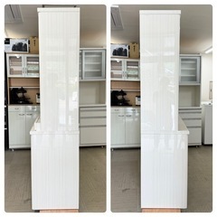 【超美品‼️】超高級♪ 定価数十万 シギヤマ家具 168cm幅キッチンボード 食器棚 収納家具 オール艶あり木目調ホワイト♪