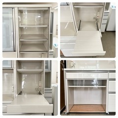 【超美品‼️】超高級♪ 定価数十万 シギヤマ家具 168cm幅キッチンボード 食器棚 収納家具 オール艶あり木目調ホワイト♪