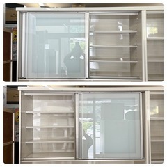 【超美品‼️】超高級♪ 定価数十万 シギヤマ家具 168cm幅キッチンボード 食器棚 収納家具 オール艶あり木目調ホワイト♪