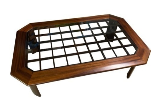 北欧レトロ 八角形 格子柄 木製センターテーブル 古家具 ヴィンテージ カフェ 北欧レトロ 八角形 格子柄 木製センターテーブル 古家具
