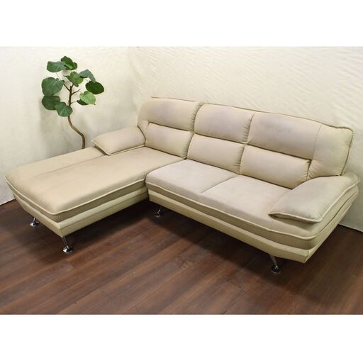 ≪zyt1467ジ≫ ヌバック調 3人掛けカウチソファ L字ソファ 幅約240cm 合成皮革 2ピース 三人掛け ローソファ/脚脱着 60331-02