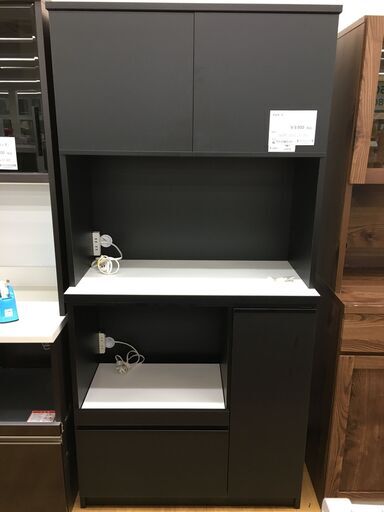 ★ジモティ割あり★  食器棚 黒　ブラック W89×D45×H184 クリーニング済み SJ5579