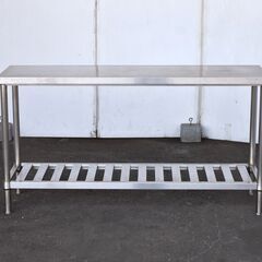 【ヤ取終了6/10】≪yt1274ジ≫ ステンレス作業台 幅150cm 奥行45cm 高さ80cm 2段/スノコ棚/店舗/厨房/設備/ガレージ/DIY 現状品 60413-04