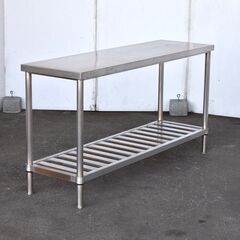【ヤ取終了6/10】≪yt1274ジ≫ ステンレス作業台 幅150cm 奥行45cm 高さ80cm 2段/スノコ棚/店舗/厨房/設備/ガレージ/DIY 現状品 60413-04