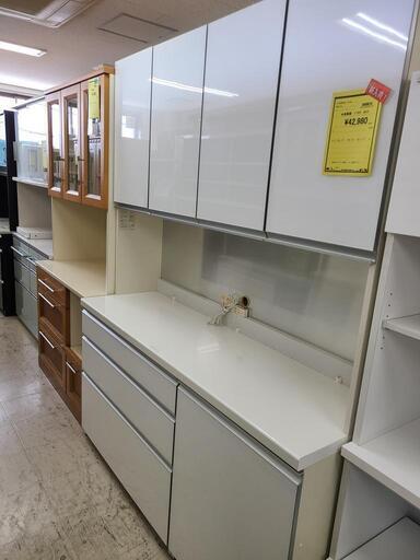 J4649　Pamouna　パモウナ　4枚扉食器棚　ホワイト　クリーニング済　【リユースのサカイ柏店】