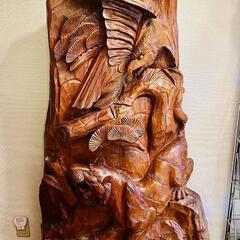 木彫り　虎　鷹アンティーク大型一刀彫 一枚板　 天然木　置…